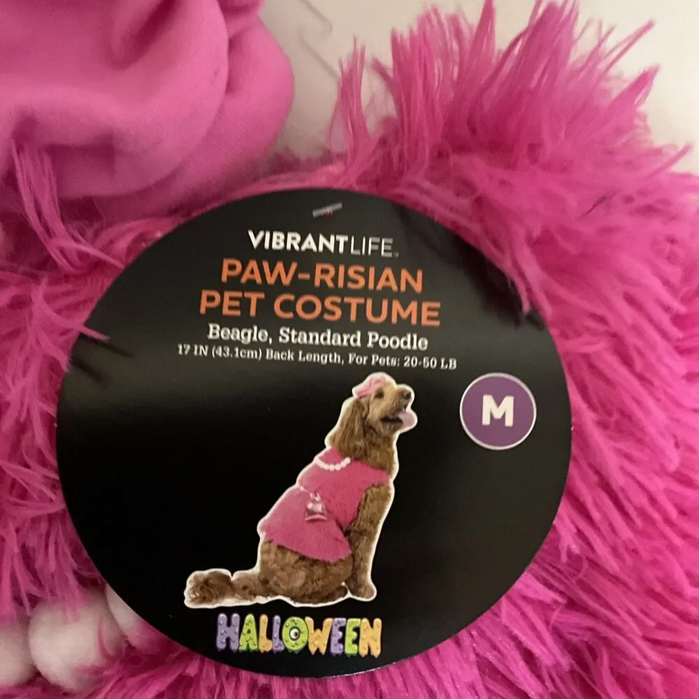 Vibrant Life Paw-risian Pet Costume Pink Halloween Medium Dog 20-50 Lbs - New